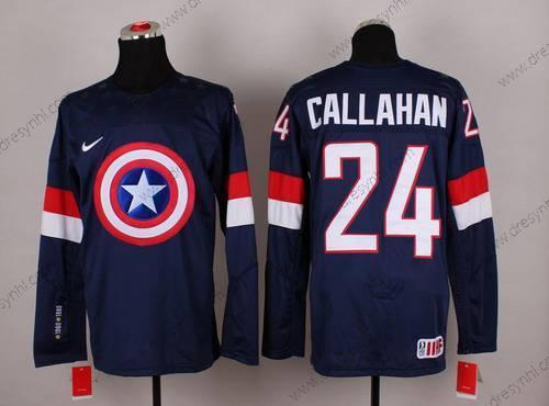 Nike 2015 Tým USA #24 Ryan Callahan Captain Amerika Námořnictvo Modrý dres – Pánské