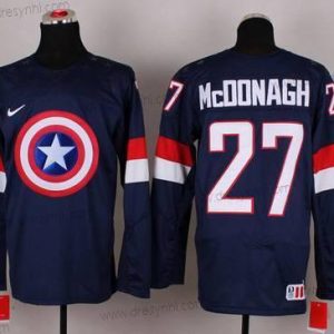 Nike 2015 Tým USA #27 Ryan Mcdonagh Captain Amerika Námořnictvo Modrý dres – Pánské