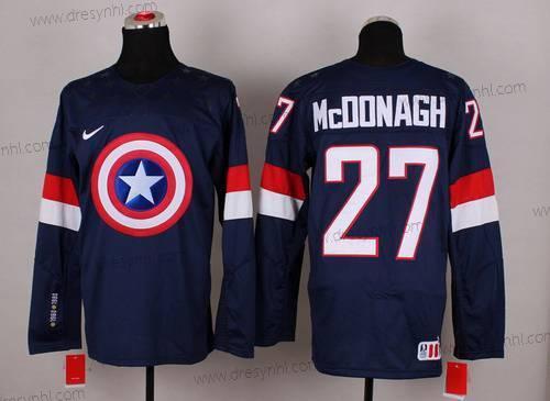 Nike 2015 Tým USA #27 Ryan Mcdonagh Captain Amerika Námořnictvo Modrý dres – Pánské