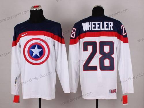 Nike 2015 Tým USA #28 Blake Wheeler Captain Amerika Bílý dres – Pánské