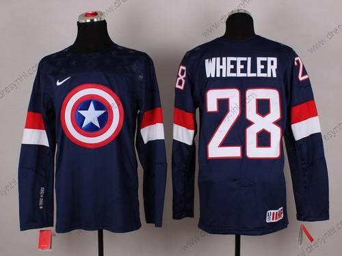 Nike 2015 Tým USA #28 Blake Wheeler Captain Amerika Námořnictvo Modrý dres – Pánské