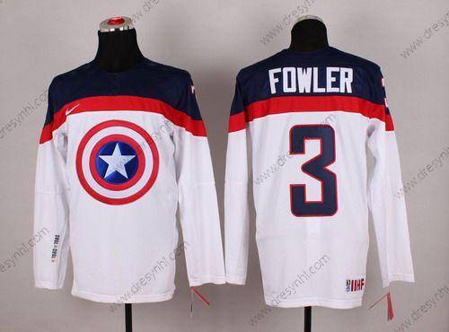 Nike 2015 Tým USA #3 Cam Fowler Captain Amerika Bílý dres – Pánské