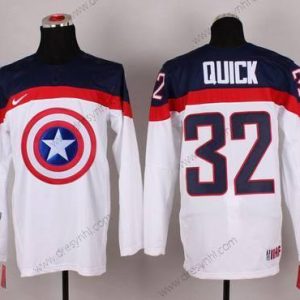 Nike 2015 Tým USA #32 Jonathan Quick Captain Amerika Bílý dres – Pánské