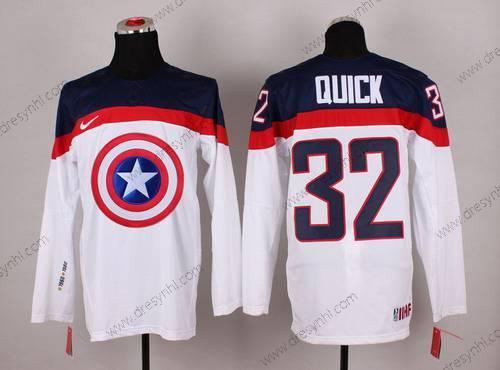 Nike 2015 Tým USA #32 Jonathan Quick Captain Amerika Bílý dres – Pánské