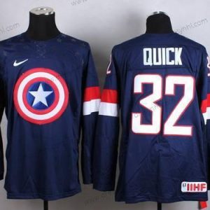 Nike 2015 Tým USA #32 Jonathan Quick Captain Amerika Námořnictvo Modrý dres – Pánské