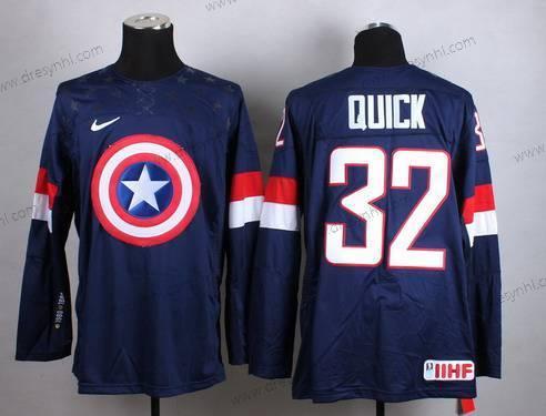 Nike 2015 Tým USA #32 Jonathan Quick Captain Amerika Námořnictvo Modrý dres – Pánské