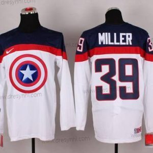 Nike 2015 Tým USA #39 Ryan Miller Captain Amerika Bílý dres – Pánské