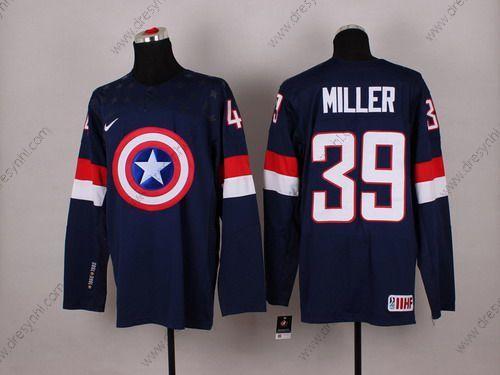 Nike 2015 Tým USA #39 Ryan Miller Captain Amerika Námořnictvo Modrý dres – Pánské