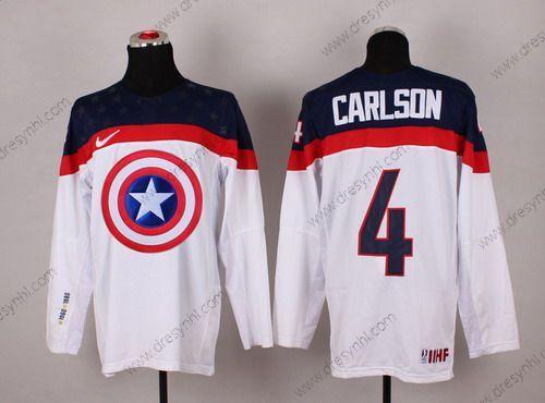 Nike 2015 Tým USA #4 John Carlson Captain Amerika Bílý dres – Pánské