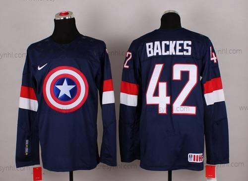 Nike 2015 Tým USA #42 David Backes Captain Amerika Námořnictvo Modrý dres – Pánské