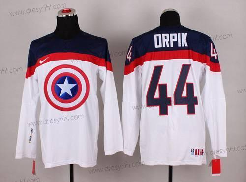 Nike 2015 Tým USA #44 Brooks Orpik Captain Amerika Bílý dres – Pánské