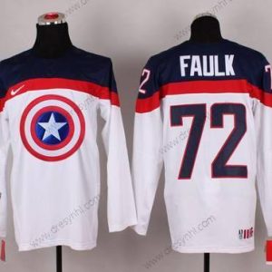 Nike 2015 Tým USA #72 Justin Faulk Captain Amerika Bílý dres – Pánské