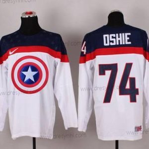 Nike 2015 Tým USA #74 T. J. Oshie Captain Amerika Bílý dres – Pánské