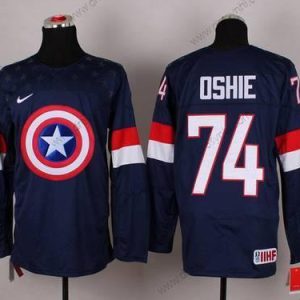 Nike 2015 Tým USA #74 T. J. Oshie Captain Amerika Námořnictvo Modrý dres – Pánské