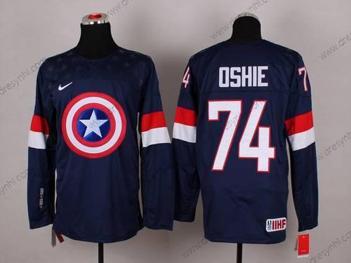 Nike 2015 Tým USA #74 T. J. Oshie Captain Amerika Námořnictvo Modrý dres – Pánské