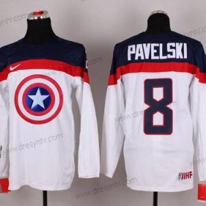 Nike 2015 Tým USA #8 Joe Pavelski Captain Amerika Bílý dres – Pánské