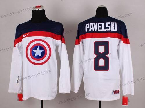 Nike 2015 Tým USA #8 Joe Pavelski Captain Amerika Bílý dres – Pánské