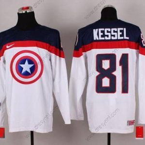 Nike 2015 Tým USA #81 Phil Kessel Captain Amerika Bílý dres – Pánské