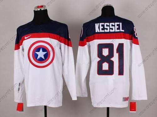 Nike 2015 Tým USA #81 Phil Kessel Captain Amerika Bílý dres – Pánské