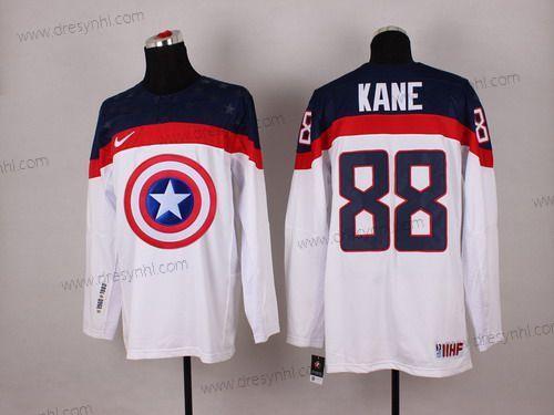 Nike 2015 Tým USA #88 Patrick Kane Captain Amerika Bílý dres – Pánské