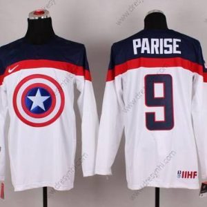 Nike 2015 Tým USA #9 Zach Parise Captain Amerika Bílý dres – Pánské