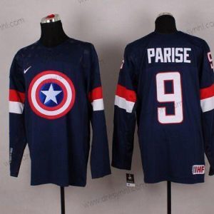 Nike 2015 Tým USA #9 Zach Parise Captain Amerika Námořnictvo Modrý dres – Pánské