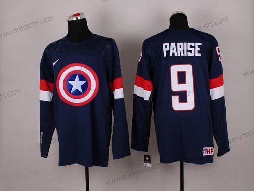 Nike 2015 Tým USA #9 Zach Parise Captain Amerika Námořnictvo Modrý dres – Pánské