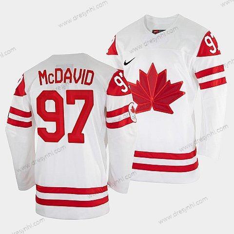 Nike Connor Mcdavid Kanada Hokejový Bílý 2022 Beijing Zimní Olympic #97 Domácí dres Rrplica dres – Pánské