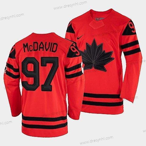 Nike Connor Mcdavid Kanada Hokejový Červené 2022 Beijing Zimní Olympic #97 Hostující dres Rrplica dres – Pánské