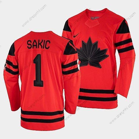 Nike Kanada Hokejový Joe Sakic Červené 2022 Zimní Olympic #1 Zlato Winner dres – Pánské