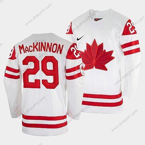 Nike Nathan Mackinnon Kanada Hokejový Bílý 2022 Beijing Zimní Olympic #29 Domácí dres dres – Pánské