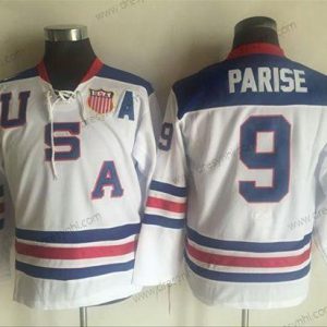 Nike Tým USA #9 Zach Parise Bílý 1960 Retro Sešitý NHL dres – Juniorské