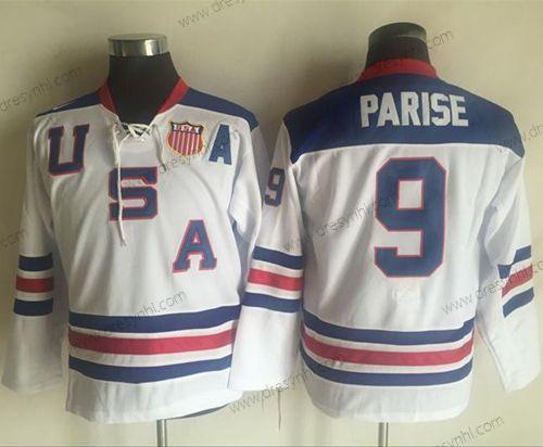 Nike Tým USA #9 Zach Parise Bílý 1960 Retro Sešitý NHL dres – Juniorské