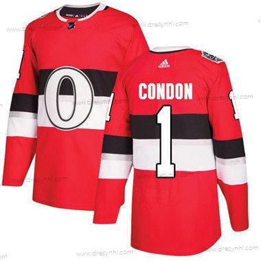 Ottawa Senators 1 Mike Condon Červené Autentické 1917-2017 100th Klasický Sešitý NHL dres – Dětské