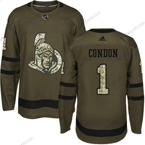 Ottawa Senators 1 Mike Condon Zelená Salute to Service Sešitý NHL dres – Juniorské