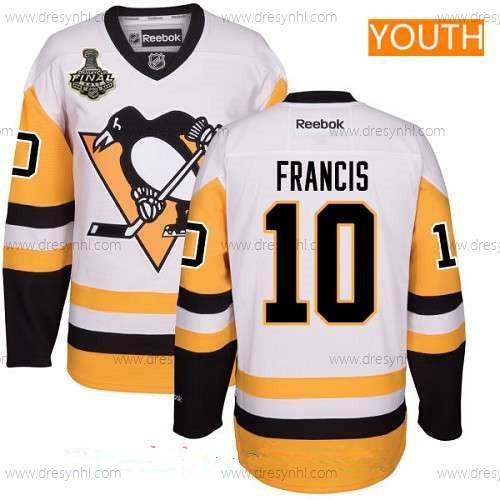 Pánské Pittsburgh Penguins #10 Ron Francis Bílý Třetí dres 2017 Stanley Cup Finals Patch Sešitý NHL Reebok Hokejový dres – Juniorské