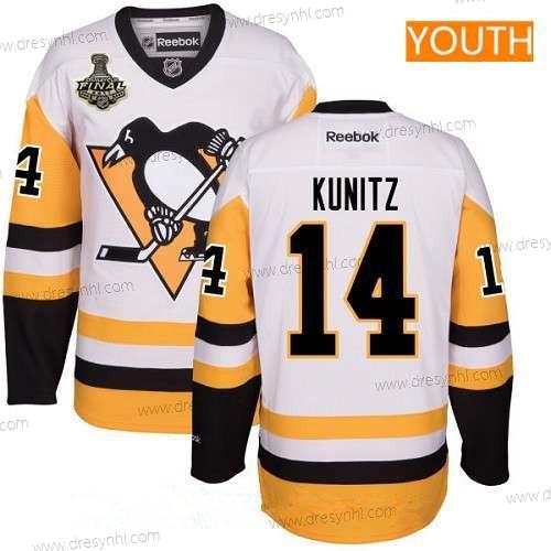 Pánské Pittsburgh Penguins #14 Chris Kunitz Bílý Třetí dres 2017 Stanley Cup Finals Patch Sešitý NHL Reebok Hokejový dres – Juniorské