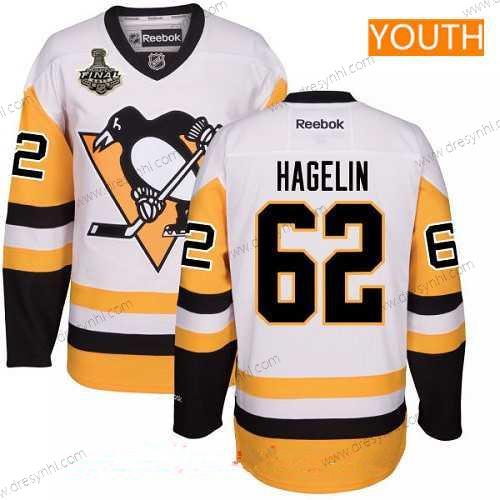 Pánské Pittsburgh Penguins #62 Carl Hagelin Bílý Třetí dres 2017 Stanley Cup Finals Patch Sešitý NHL Reebok Hokejový dres – Juniorské