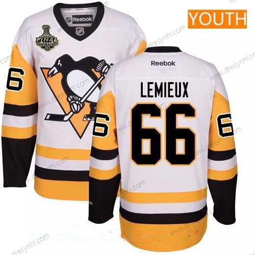 Pánské Pittsburgh Penguins #66 Mario Lemieux Bílý Třetí dres 2017 Stanley Cup Finals Patch Sešitý NHL Reebok Hokejový dres – Juniorské