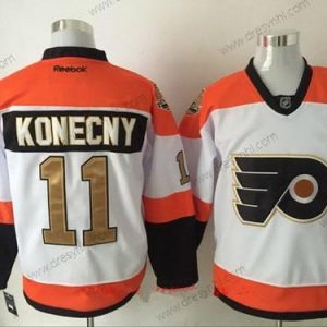 Philadelphia Flyers #11 Travis Konecny Bílý 50Th Zlato Sešitý NHL 2016-17 Reebok Hokejový dres – Pánské