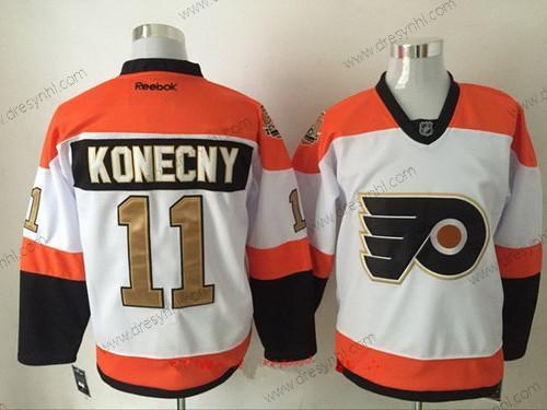 Philadelphia Flyers #11 Travis Konecny Bílý 50Th Zlato Sešitý NHL 2016-17 Reebok Hokejový dres – Pánské