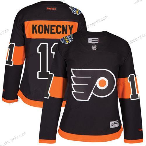 Philadelphia Flyers #11 Travis Konecny Černá 2017 Stadium Series Sešitý NHL dres – Dámské