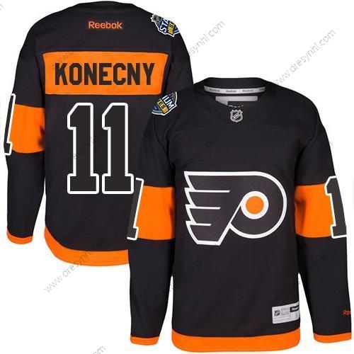 Philadelphia Flyers #11 Travis Konecny Černá 2017 Stadium Series Sešitý NHL dres – Juniorské