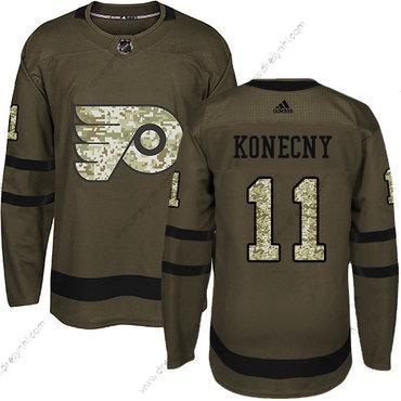 Philadelphia Flyers #11 Travis Konecny Zelená Salute to Service Sešitý NHL dres – Juniorské