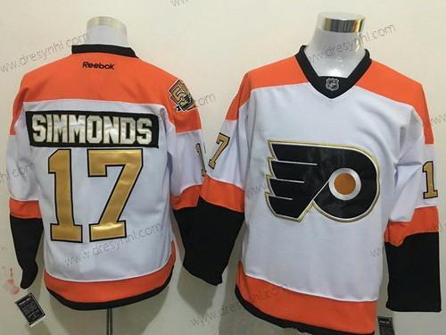 Philadelphia Flyers #17 Wayne Simmonds Bílý 50Th Výročí Zlato Sešitý NHL Reebok Hokejový dres – Pánské