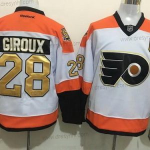 Philadelphia Flyers #28 Claude Giroux Bílý 50Th Výročí Zlato Sešitý NHL Reebok Hokejový dres – Pánské