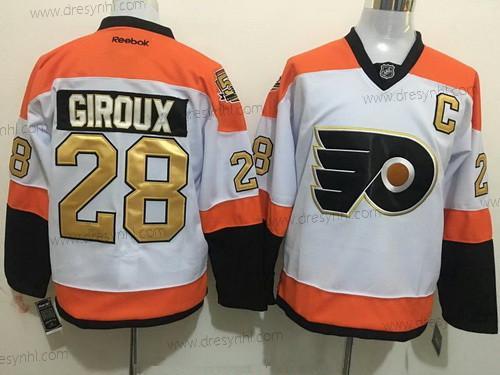 Philadelphia Flyers #28 Claude Giroux Bílý 50Th Výročí Zlato Sešitý NHL Reebok Hokejový dres – Pánské