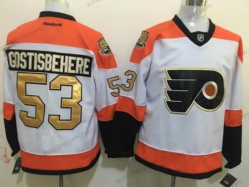 Philadelphia Flyers #53 Shayne Gostisbehere Bílý 50Th Výročí Zlato Sešitý NHL Reebok Hokejový dres – Pánské