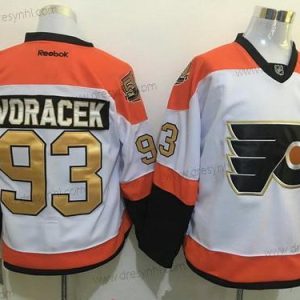 Philadelphia Flyers #93 Jakub Voracek Bílý 50Th Výročí Zlato Sešitý NHL Reebok Hokejový dres – Pánské