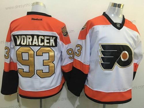 Philadelphia Flyers #93 Jakub Voracek Bílý 50Th Výročí Zlato Sešitý NHL Reebok Hokejový dres – Pánské